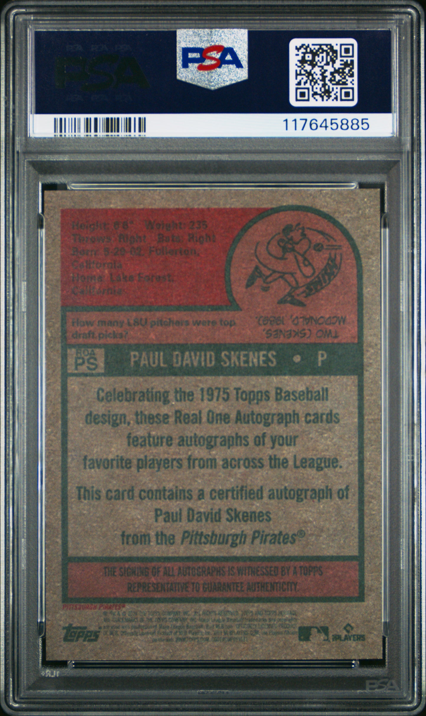 Paul Skenes 2024 Topps Heritage Real One Auto PSA 10 Gem Mint