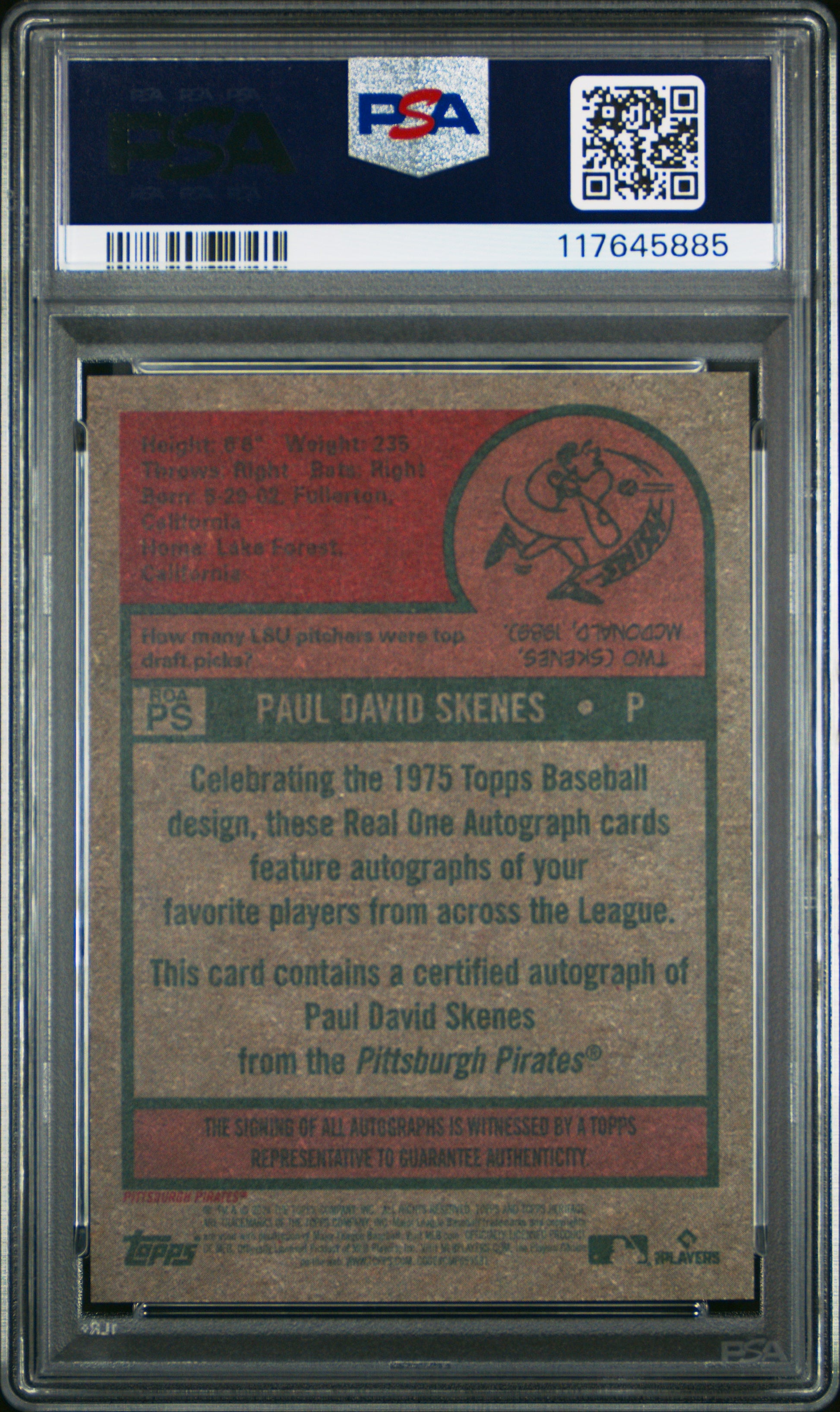 Paul Skenes 2024 Topps Heritage Real One Auto PSA 10 Gem Mint