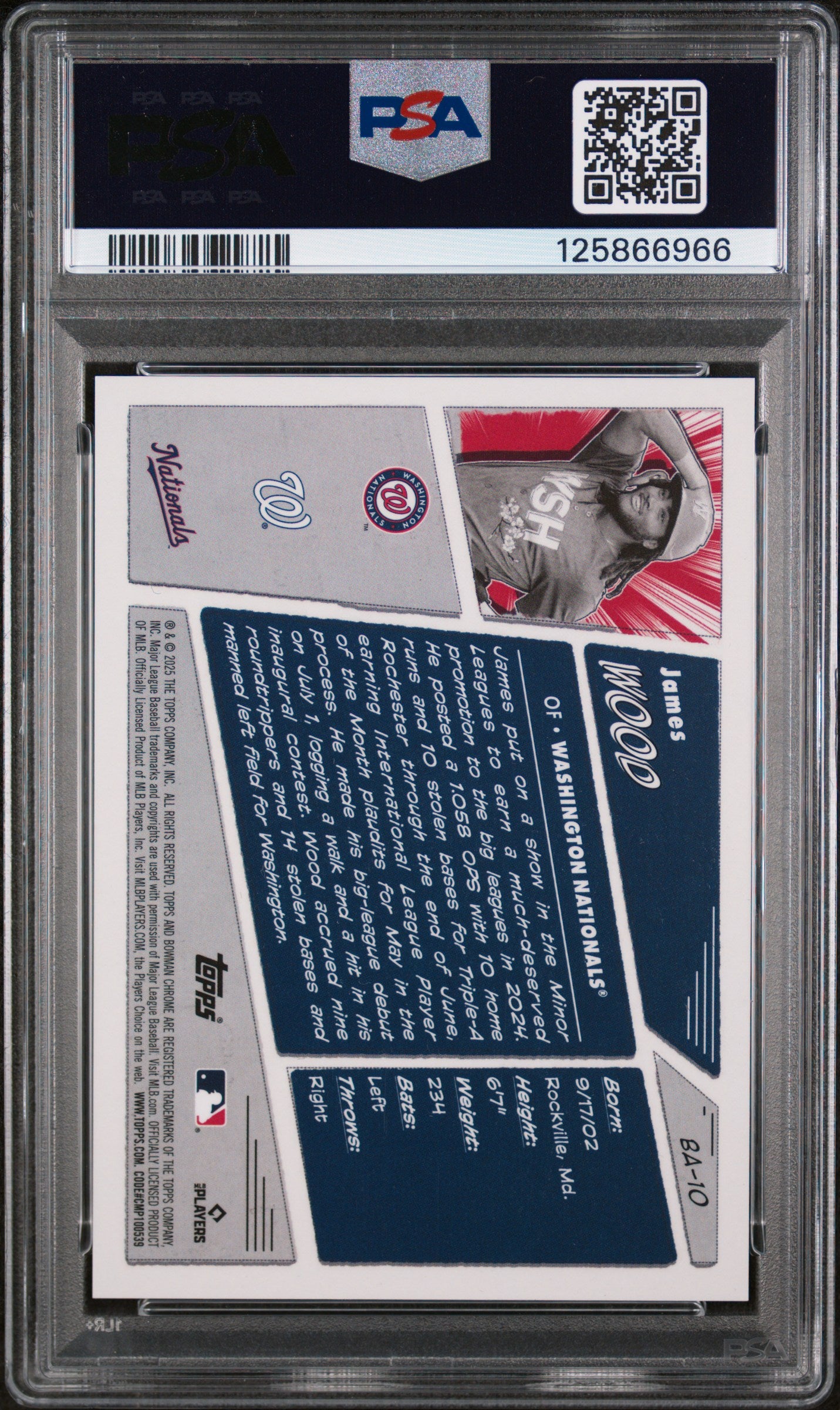 James Wood 2025 Bowman Anime #BA10 PSA 9 Mint