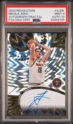 Nikola Jokic 2023 Panini Revolution Fractal Auto #22/50 PSA 9 Auto 10