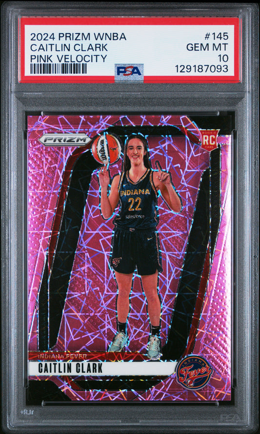 Caitlin Clark 2024 Panini Prizm WNBA Rookie #145 Pink Velocity #76/79 PSA 10 Gem Mint