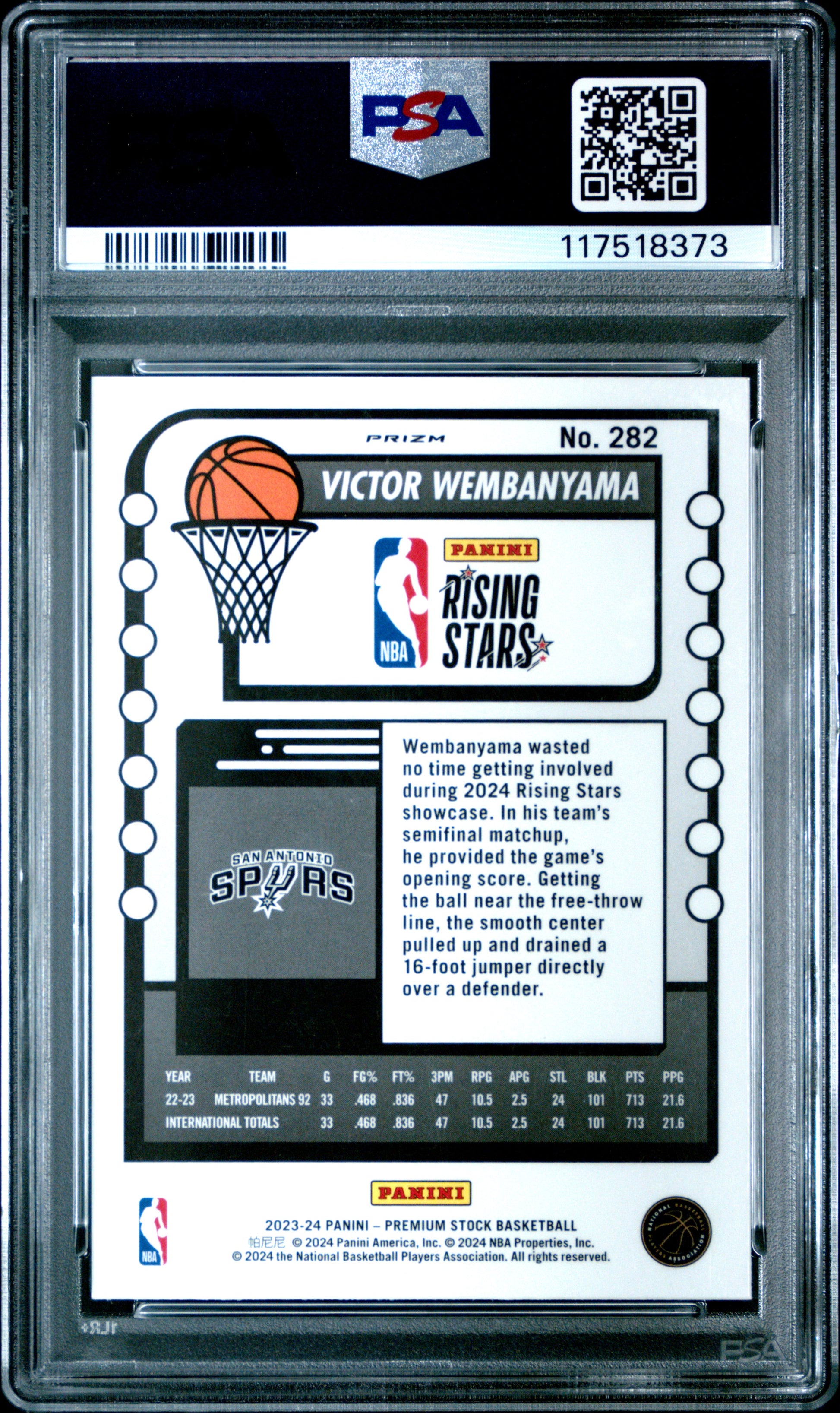 Victor Wembanyama 2023 Hoops Premium Stock Rookie #282 Mutilwave Prizm PSA 9 Mint