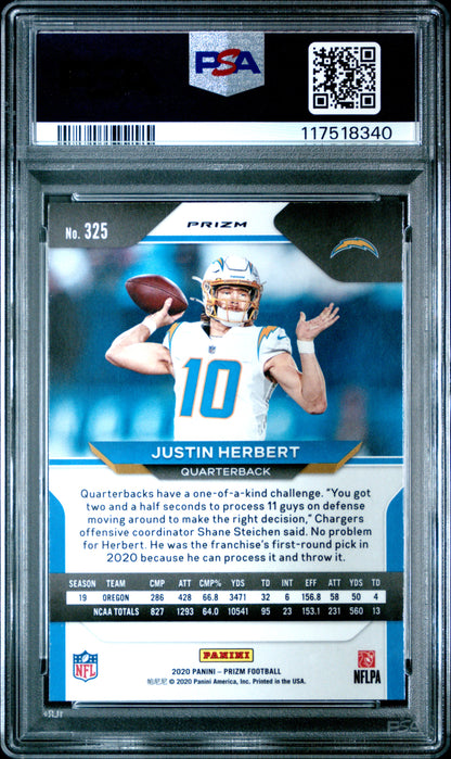 Justin Herbert 2020 Panini Prizm Rookie #325 Silver Prizm PSA 9 Mint 8340