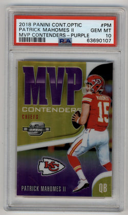 Patrick Mahomes 2018 Contenders Optic MVP Contenders Purple 13/99 PSA 10 Gem Mint