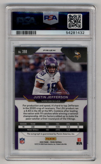 Justin Jefferson 2020 Prizm Green Shimmer Auto 4/5 PSA 9 Mint