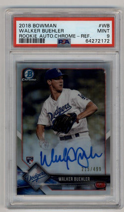 Walker Buehler 2018 Bowman Chrome Rookie Auto Refractor 215/499 PSA 9 Mint