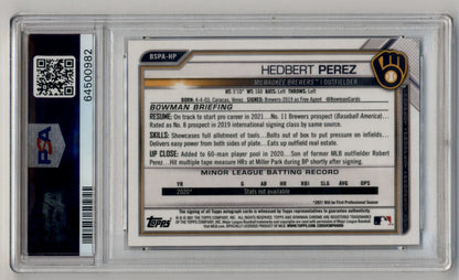 Hedbert Perez 2021 Bowman Chrome Sapphire Edition Auto PSA 10 Gem Mint Auto 10