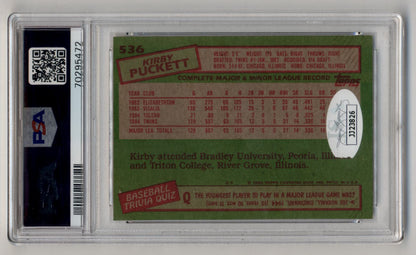 Kirby Puckett 1985 Topps Rookie #536 PSA 8.5 Certified Auto 9