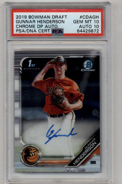 Gunnar Henderson 2019 Bowman Chrome Draft Picks Auto PSA 10 Gem Mint Auto 10 9872