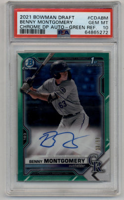 Benny Montgomery 2021 Bowman Chrome Draft Picks Green Refractor Auto 29/99 PSA 10 Gem Mint