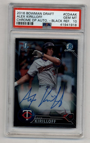 Alex Kirilloff 2016 Bowman Chrome Draft Picks Black Refractor Auto 58/75 PSA 10 Gem Mint