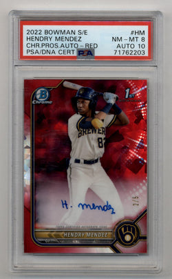 Hendry Mendez 2022 Bowman Chrome Prospects Red Refractor Auto 2/5 PSA 8 Near Mint- Mint Auto 10