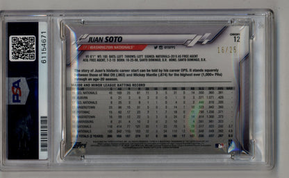 Juan Soto 2020 Topps Chrome Orange Refractor 16/25 PSA 9 Mint
