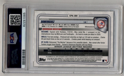 Jasson Dominguez 2020 Bowman Chrome Prospect Auto PSA 9 Mint 10 Auto