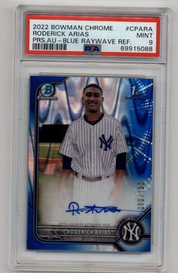 Roderick Arias 2022 Bowman Chrome Prospects Blue RayWave Refractor Auto 090/150 PSA 9 Mint