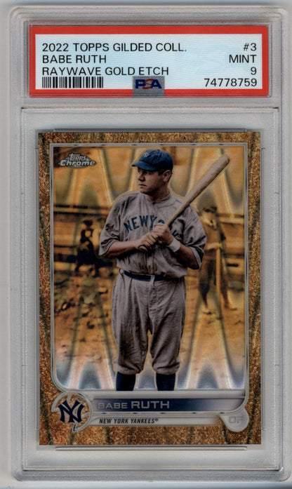 Babe Ruth 2022 Topps Gilded Collection Raywave Gold Etch 13/25 PSA 9 Mint
