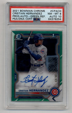 Cristian Hernandez 2021 Bowman Chrome Green Refractor Auto 64/99 PSA 8 Near Mint Auto 10