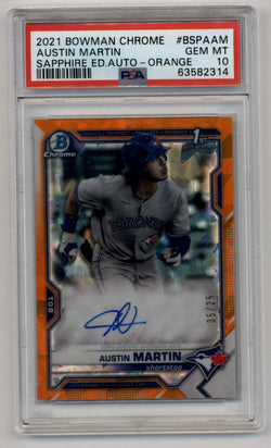 Austin Martin 2021 Bowman Chrome Sapphire Edition Orange Refractor Auto 05/25 PSA 10 Gem Mint