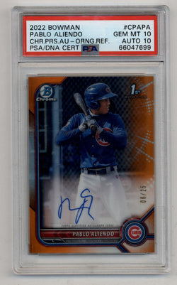 Pablo Aliendo 2022 Bowman Chrome Prospects Orange Refractor Auto 06/25 PSA 10 Gem Mint Auto 10