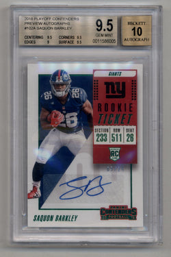 Saquon Barkley 2018 Contenders Preview Auto 09/24 #102A BGS 9.5 Gem Mint