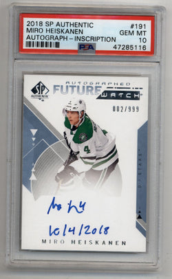 Miro Heiskanen 2018-19 SP Authentic Auto Inscription 002/999 PSA 10 Gem Mint