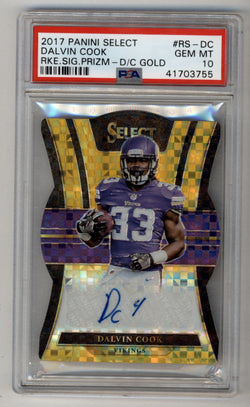 Dalvin Cook 2017 Select Rookie Signature Die Cut Gold Auto 10/10 PSA 10 Gem Mint