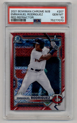 Emmanuel Rodriguez 2021 Bowman Chrome Mega Box Red Refractor 3/5 PSA 10 Gem Mint