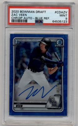 Zac Veen 2020 Bowman Chrome Draft Prospects Blue Refractor Auto 079/150 PSA 9 Mint