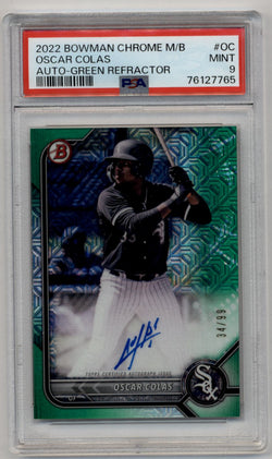 Oscar Colas 2022 Bowman Chrome Mega Box Green Refractor Auto 34/99 PSA 9 Mint