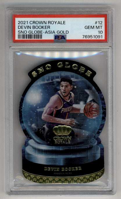 Devin Booker 2021-22 Crown Royale Sno Globe Asia Gold 04/10 PSA 10 Gem Mint