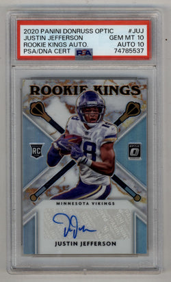 Justin Jefferson 2020 Donruss Optic Rookie Kings Auto 20/49 PSA 10 Gem Mint Auto 10