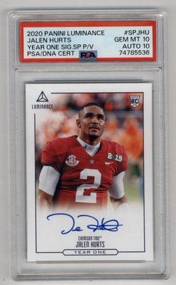 Jalen Hurts 2020 Luminance Year One Signature Photo Variation PSA 10 Gem Mint Auto 10