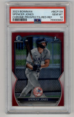 Spencer Jones 2023 Bowman Chrome Prospects Ref Refractor 1/5 PSA 10 Gem Mint