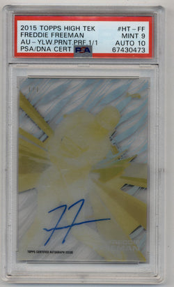 Freddie Freeman 2015 Topps High Tek Yellow Printing Proof Auto 1/1 PSA 9 Mint Auto 10