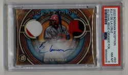 Elly De La Cruz 2022 Bowma Inception 01/25 Dual Auto Relic Orange Foil PSA 8 Near Mint-Mint