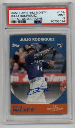 Julio Rodriguz 2022 Topps 582 Montgomery Set 5 Auto PSA 9 Mint