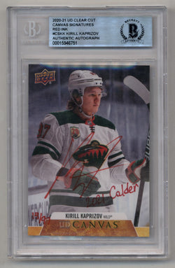 Kirill Kaprizov 2020-21 UD Clear Cut Canvas Red Ink Auto 13/97 BGS Authentic