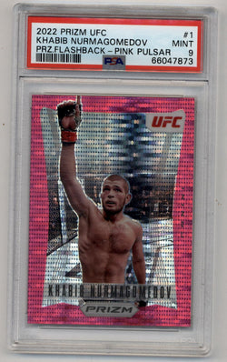 Khabib Nurmagomedov 2022 Prizm UFC Flashback Pink Pulsar 33/42 PSA 9 Mint