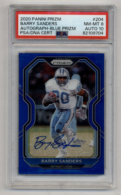 Barry Sanders 2020 Prizm Auto Blue Prizm 07/10 PSA 8 Near Mint-Mint