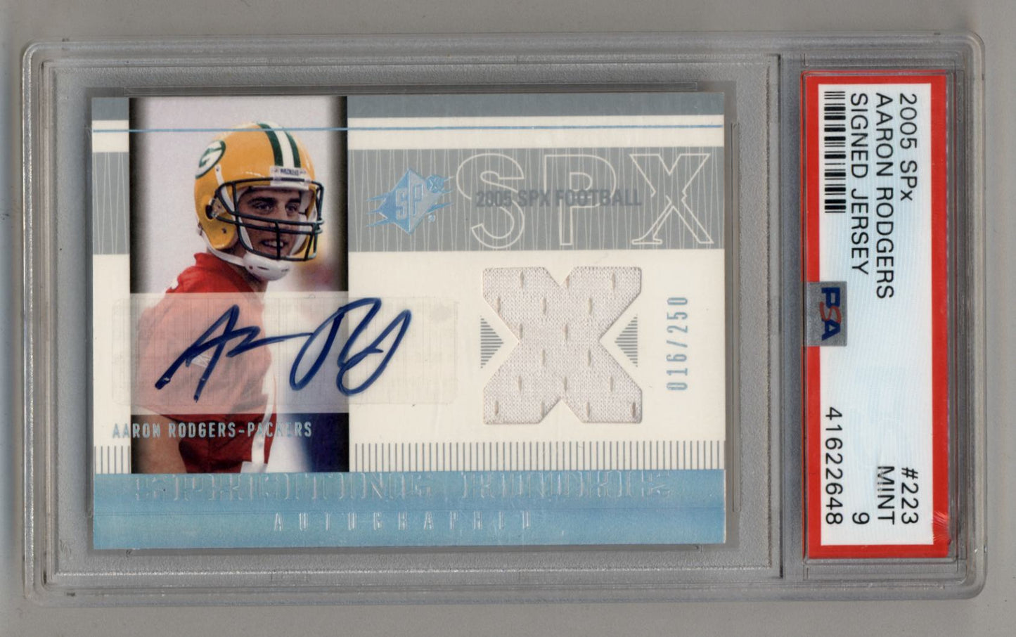 Aaron Rodgers 2005 SPx Signed Jersey #223 016/250 PSA 9 Mint