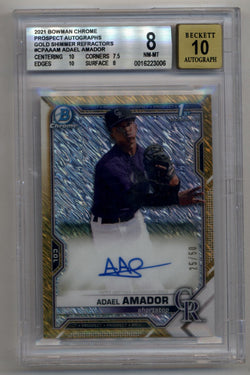 Adael Amador 2021 Bowman Chrome Prospect Auto Gold Shimmer Refractor 25/50 BGS 9 Mint