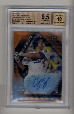 Corey Seager 2016 Finest Firsts Auto Orange Refractor 15/25 BGS 9.5 Gem Mint