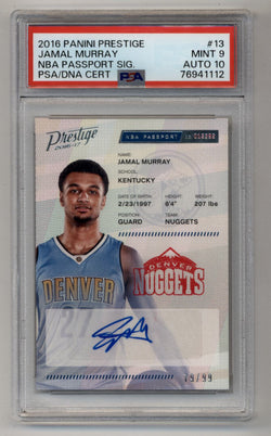 Jamal Murray 2016-17 Prestige NBA Passport Signature 79/99 PSA 9 Mint Auto 10