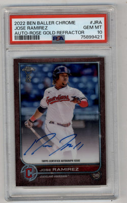 Jose Ramirez 2022 Ben Baller Chrome Rose Gold Auto 02/10 PSA 10 Gem Mint