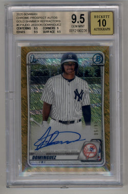 Jasson Dominguez 2020 Bowman Chrome Prospect Auto Gold Shimmer 14/50 BGS 9.5 Gem Mint Auto 10