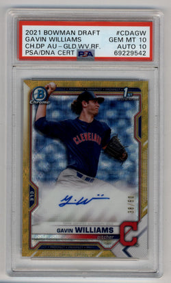 Gavin Williams 2021 Bowman Chrome Draft Auto Gold Wave Refractor 38/50 PSA 10 Auto 10