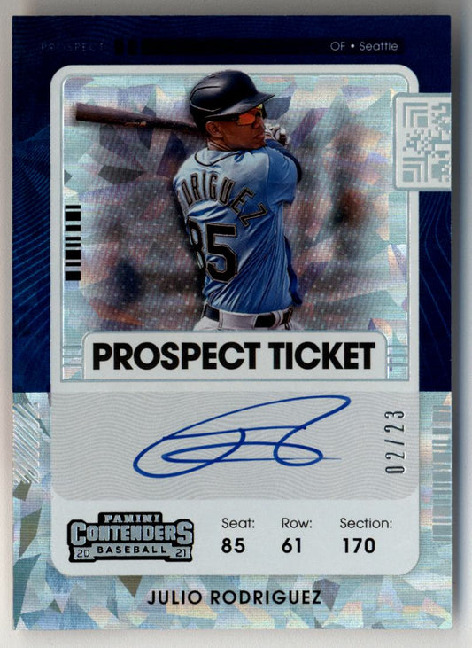 Julio Rodriguez 2021 Panini Contenders Prospect Ticket Auto Cracked Ice 02/23