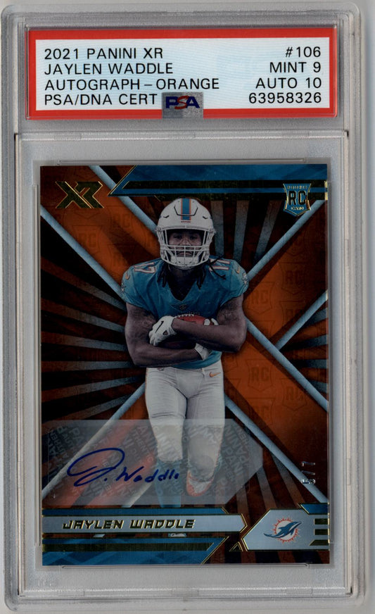 Jaylen Waddle 2021 Panini XR Auto Orange #106 5/7 PSA 9 Mint Auto 10