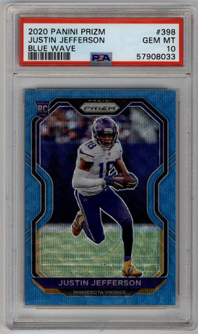 Justin Jefferson 2020 Prizm Blue Wave #398 186/199 PSA 10 Gem Mint