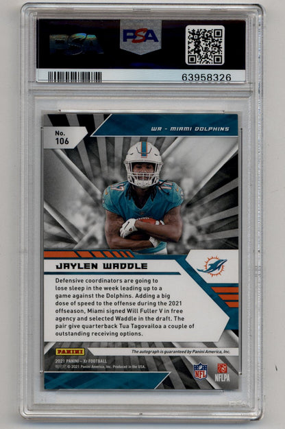Jaylen Waddle 2021 Panini XR Auto Orange #106 5/7 PSA 9 Mint Auto 10